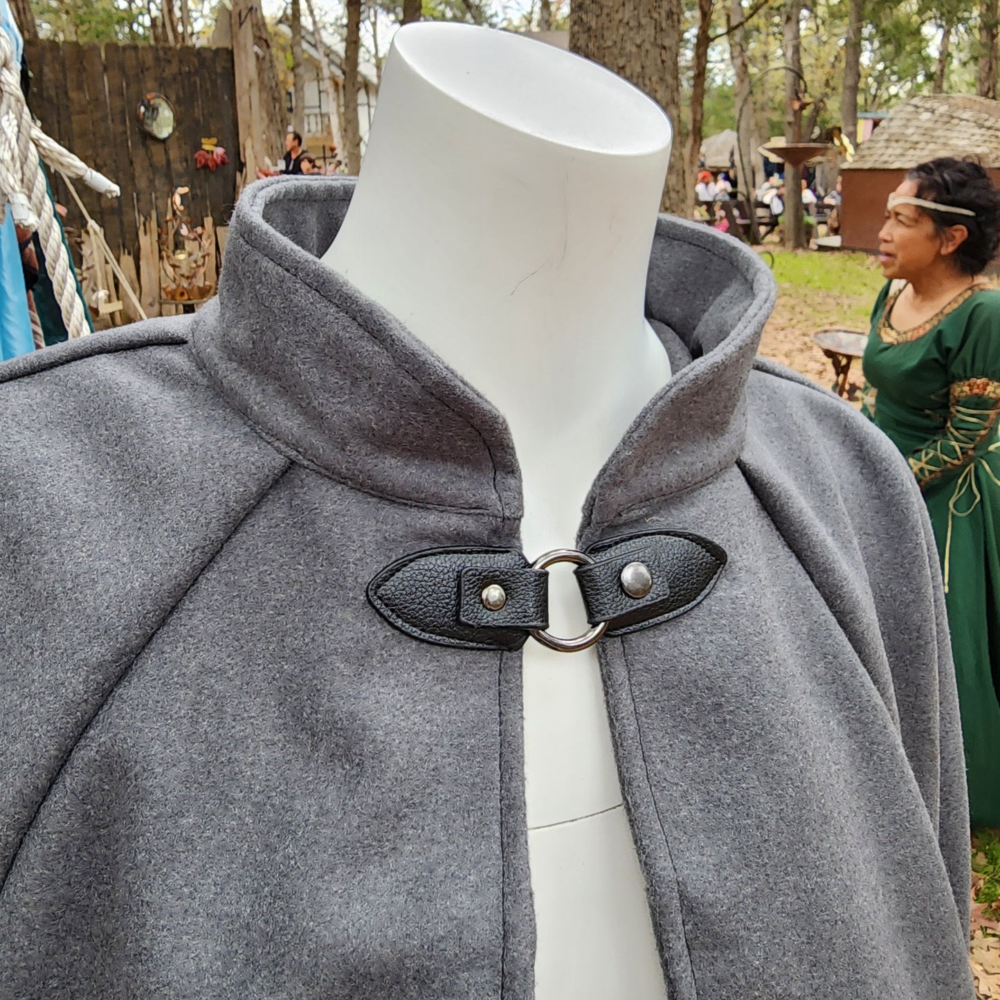 Market Day Cape- Grey Mid-Length Cape with Collar and Arm Slits