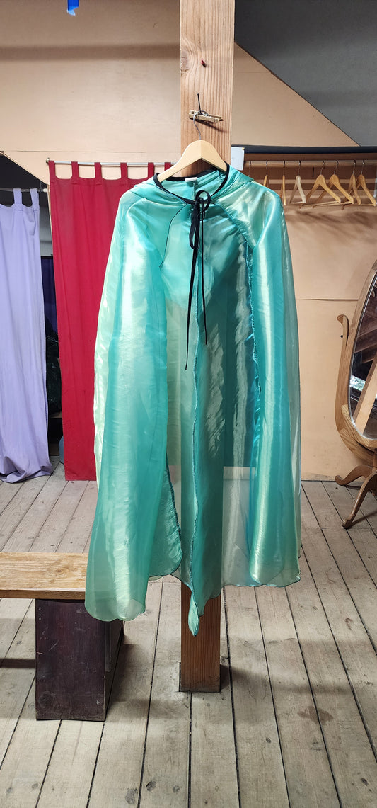 Fae Shimmer Cloak- Green/Blue Iridescent Metallic Organza