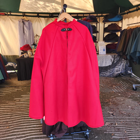 Market Day Cape- Red Mid-Length Cape with Collar and Arm Slits