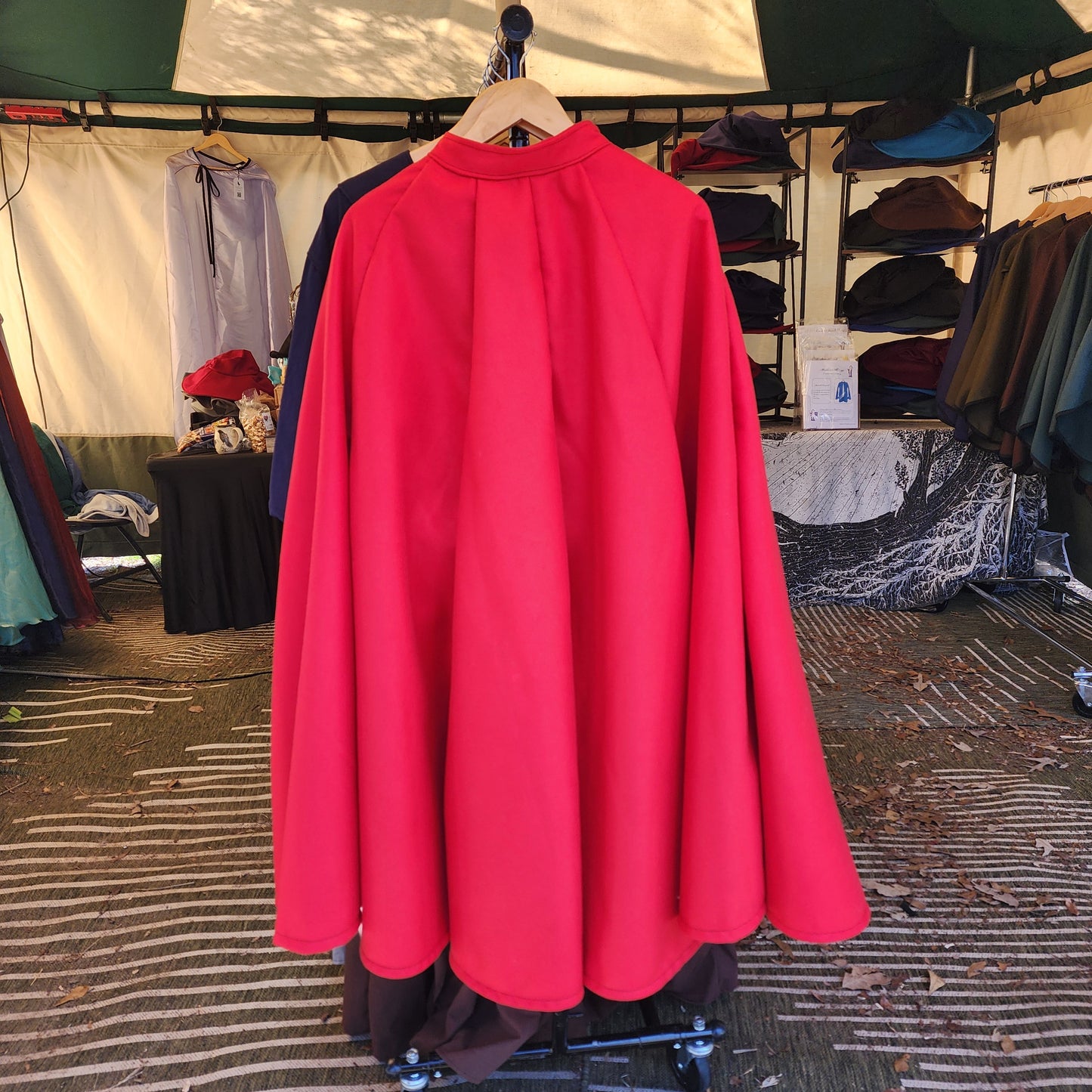 Market Day Cape- Red Mid-Length Cape with Collar and Arm Slits