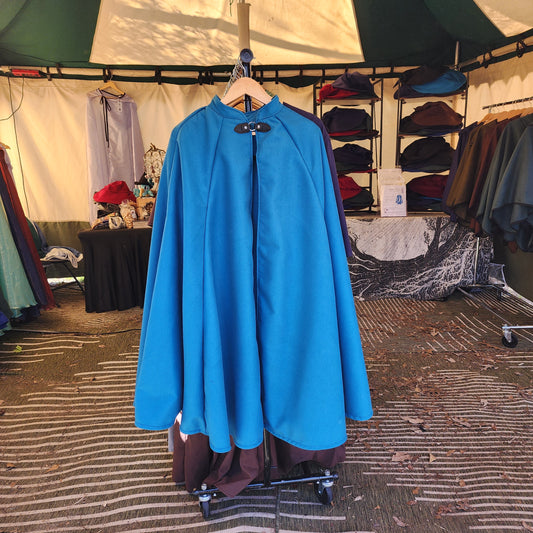 Market Day Cape- Turquoise Mid-Length Cape with Collar and Arm Slits