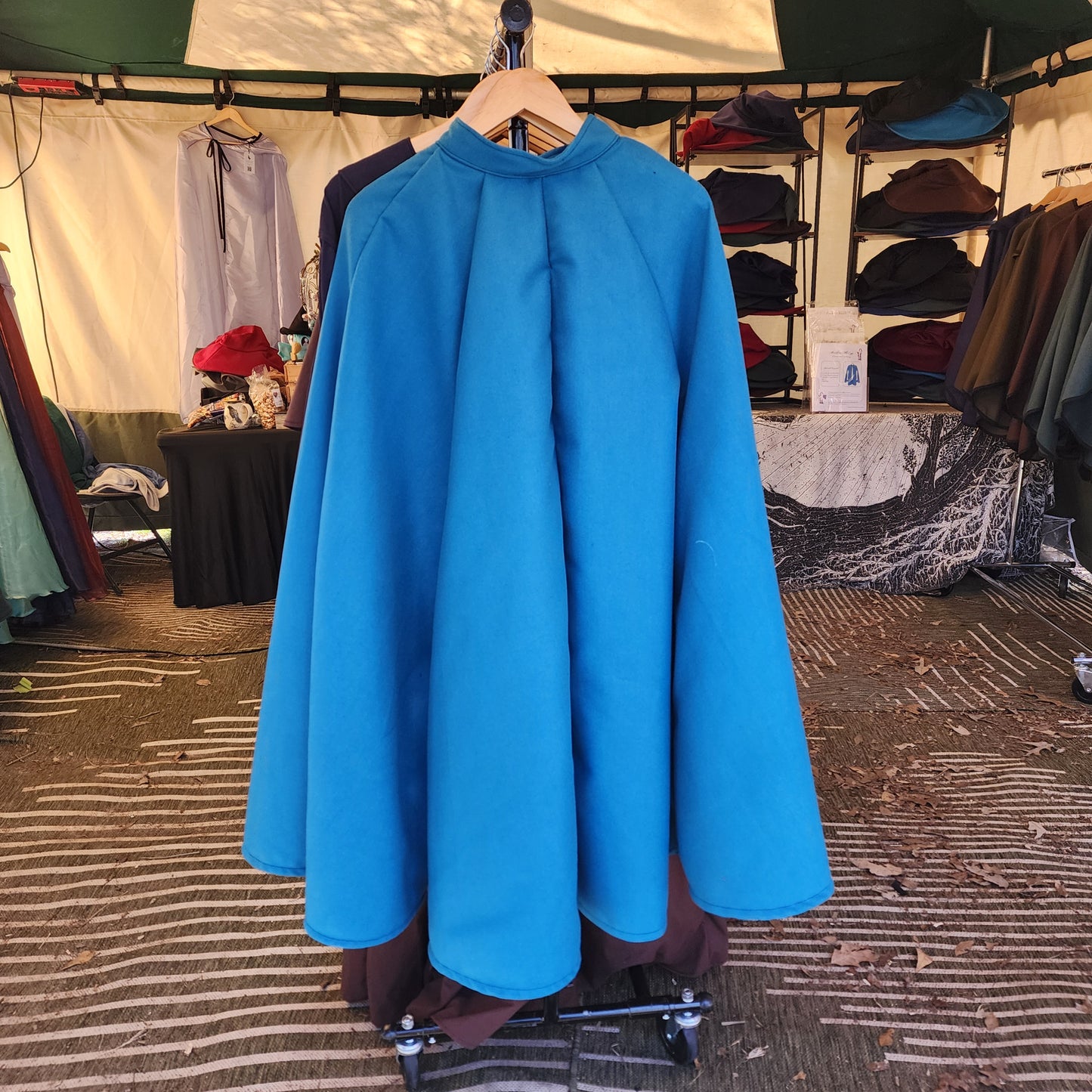 Market Day Cape- Turquoise Mid-Length Cape with Collar and Arm Slits