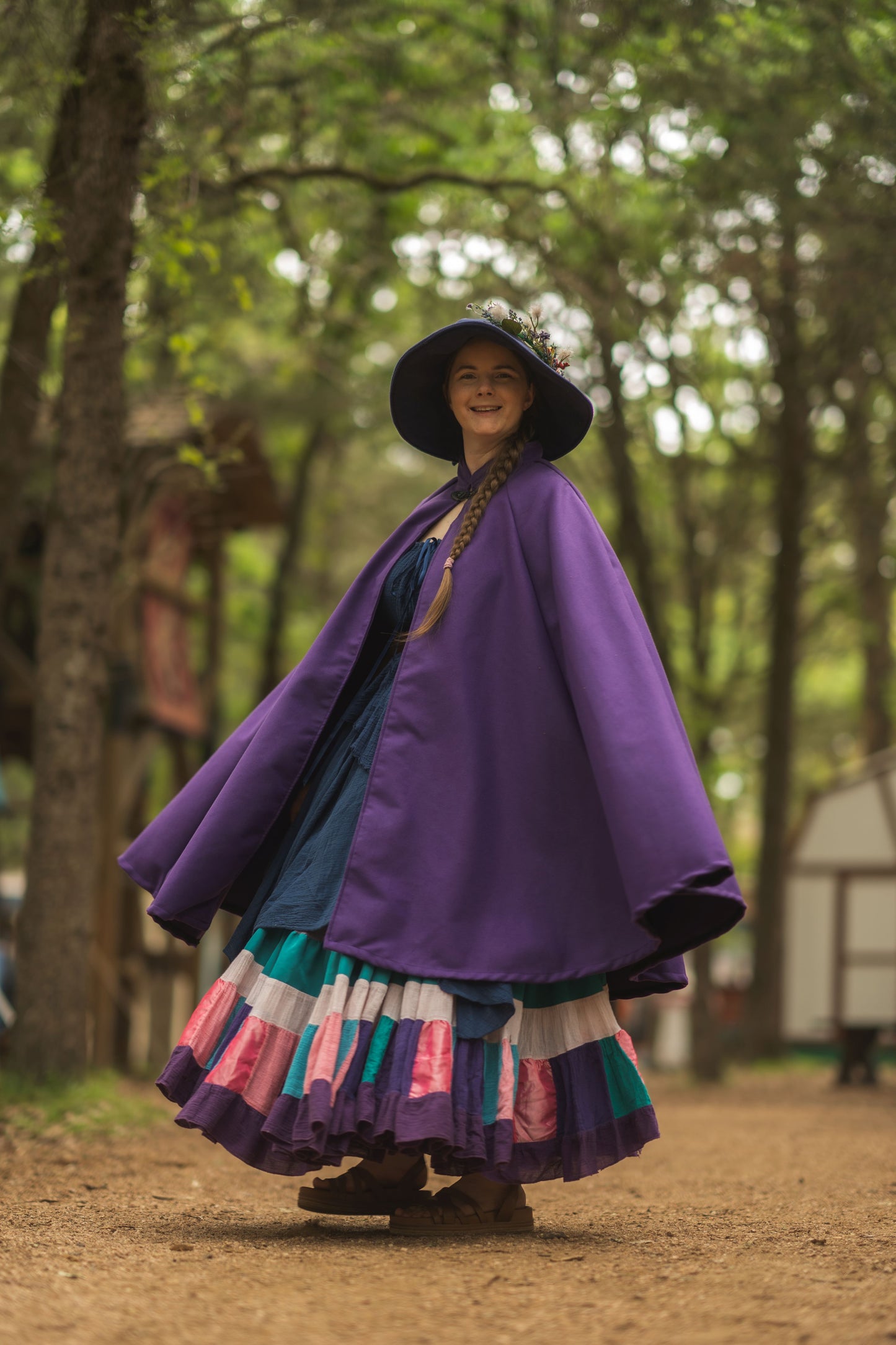 Market Day Cape- Royal Purple Mid-Length Cape with Collar and Arm Slits