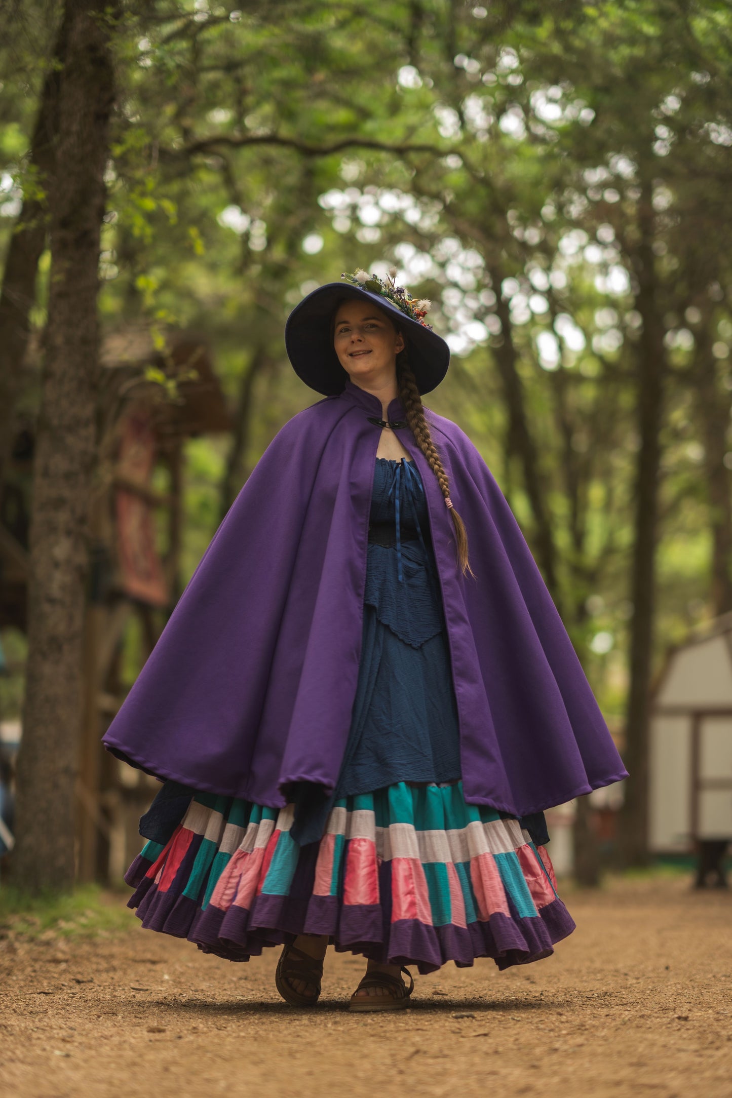 Market Day Cape- Royal Purple Mid-Length Cape with Collar and Arm Slits