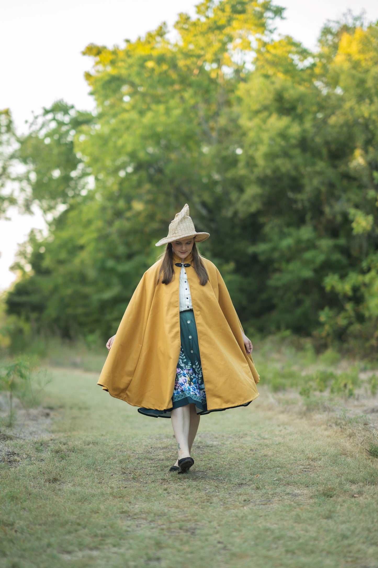 Market Day Cape- Yellow Mid-Length Cape with Collar and Arm Slits