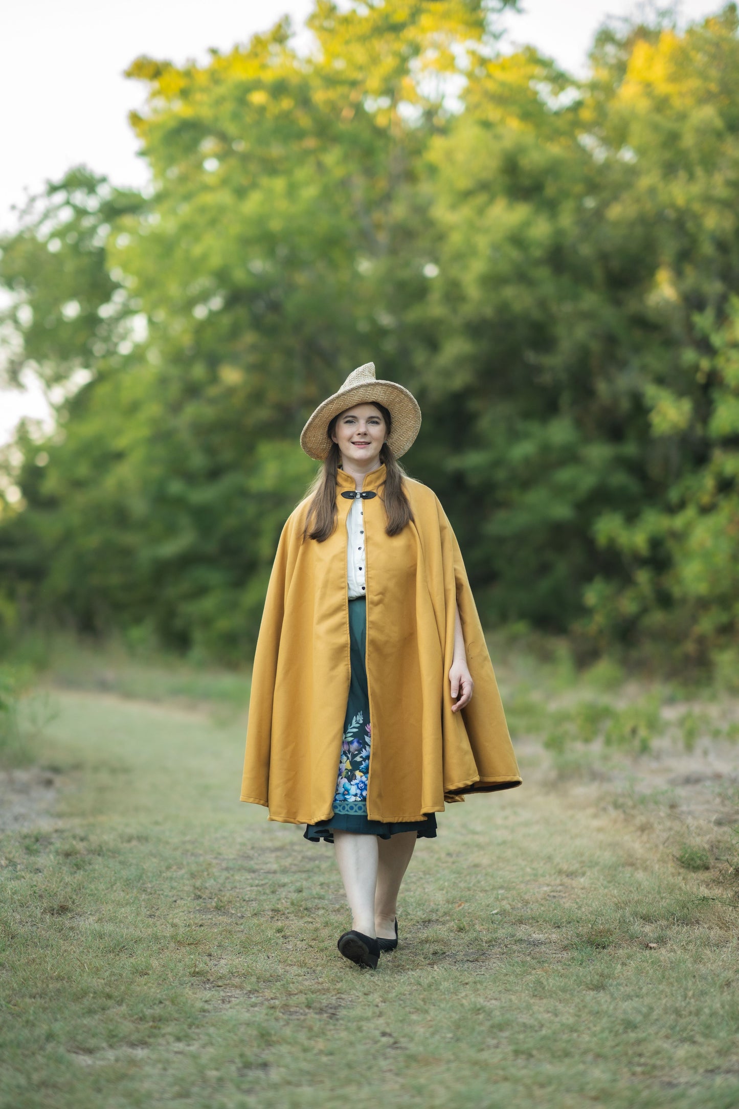 Market Day Cape- Yellow Mid-Length Cape with Collar and Arm Slits