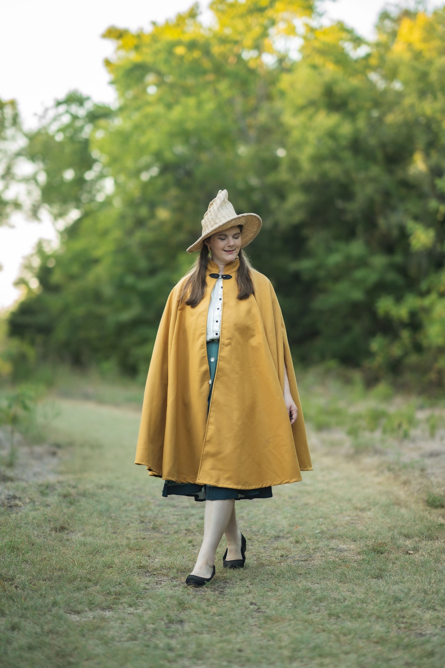 Market Day Cape- Yellow Mid-Length Cape with Collar and Arm Slits