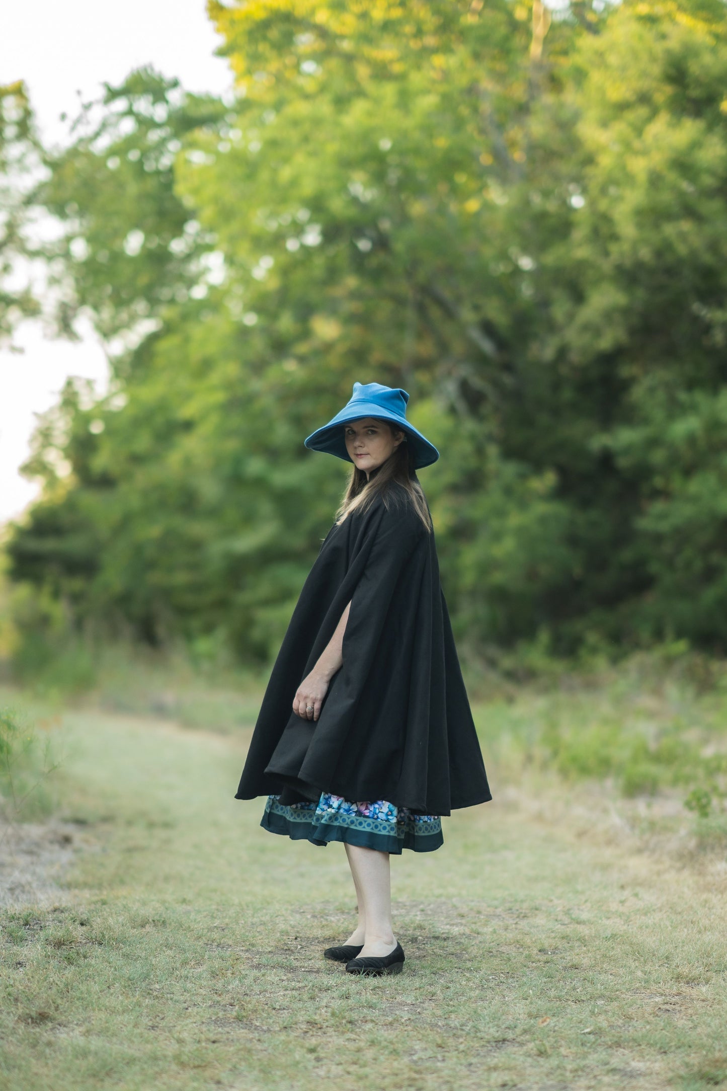 Market Day Cape- Black Mid-Length Cape with Collar and Arm Slits