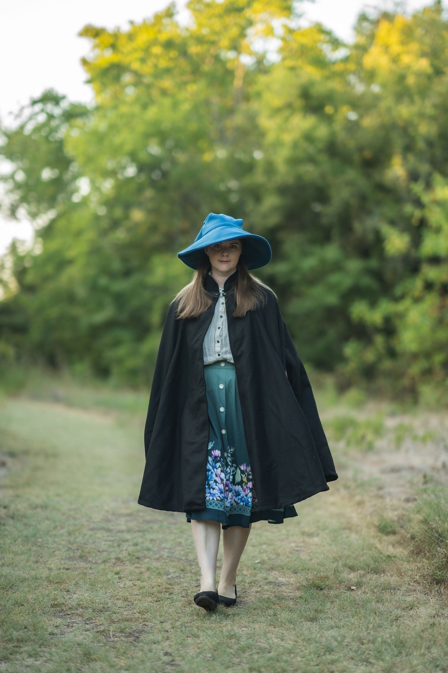 Market Day Cape- Black Mid-Length Cape with Collar and Arm Slits