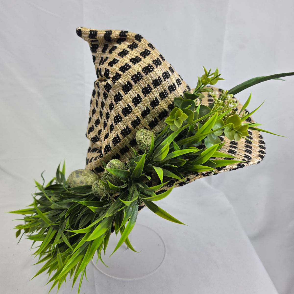 Floral Straw Witch Hat