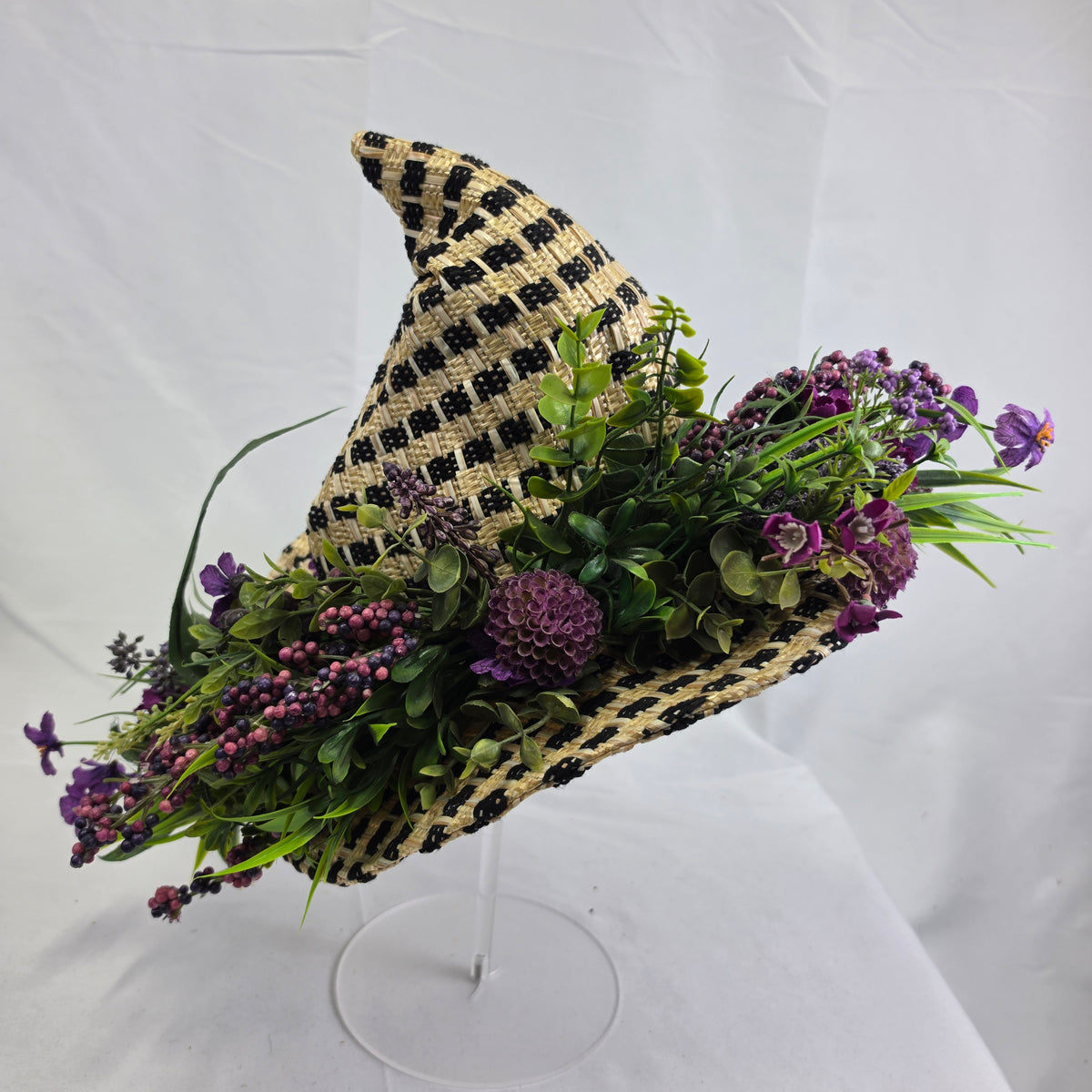 Floral Straw Witch Hat