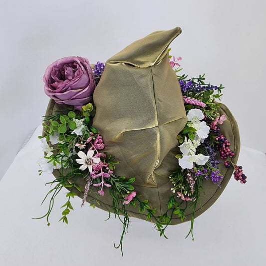 Olive Shimmer Floral Merry Mage Hat