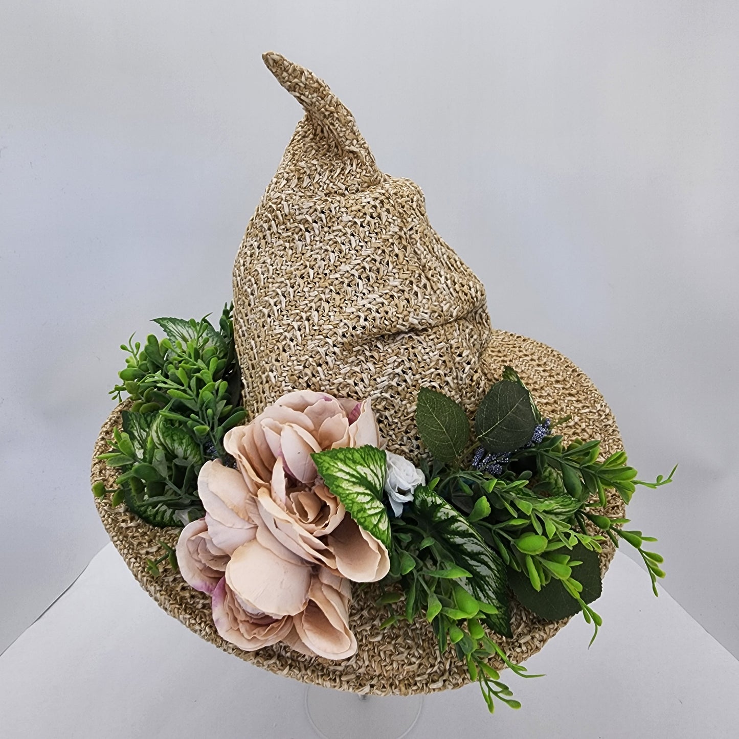 Floral Straw Witch Hat