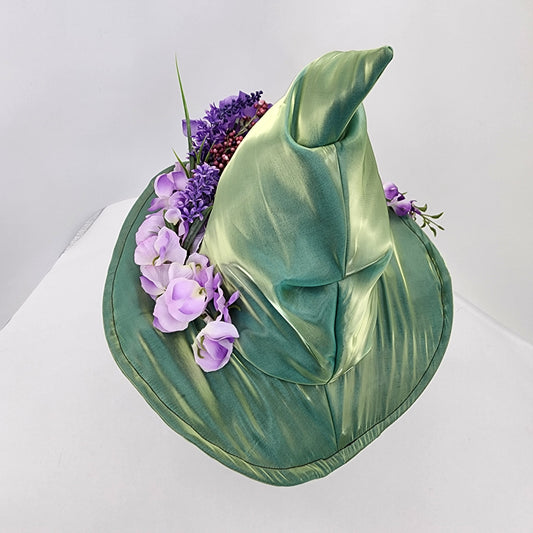 Aqua/Gold Shimmer Floral Merry Mage Hat