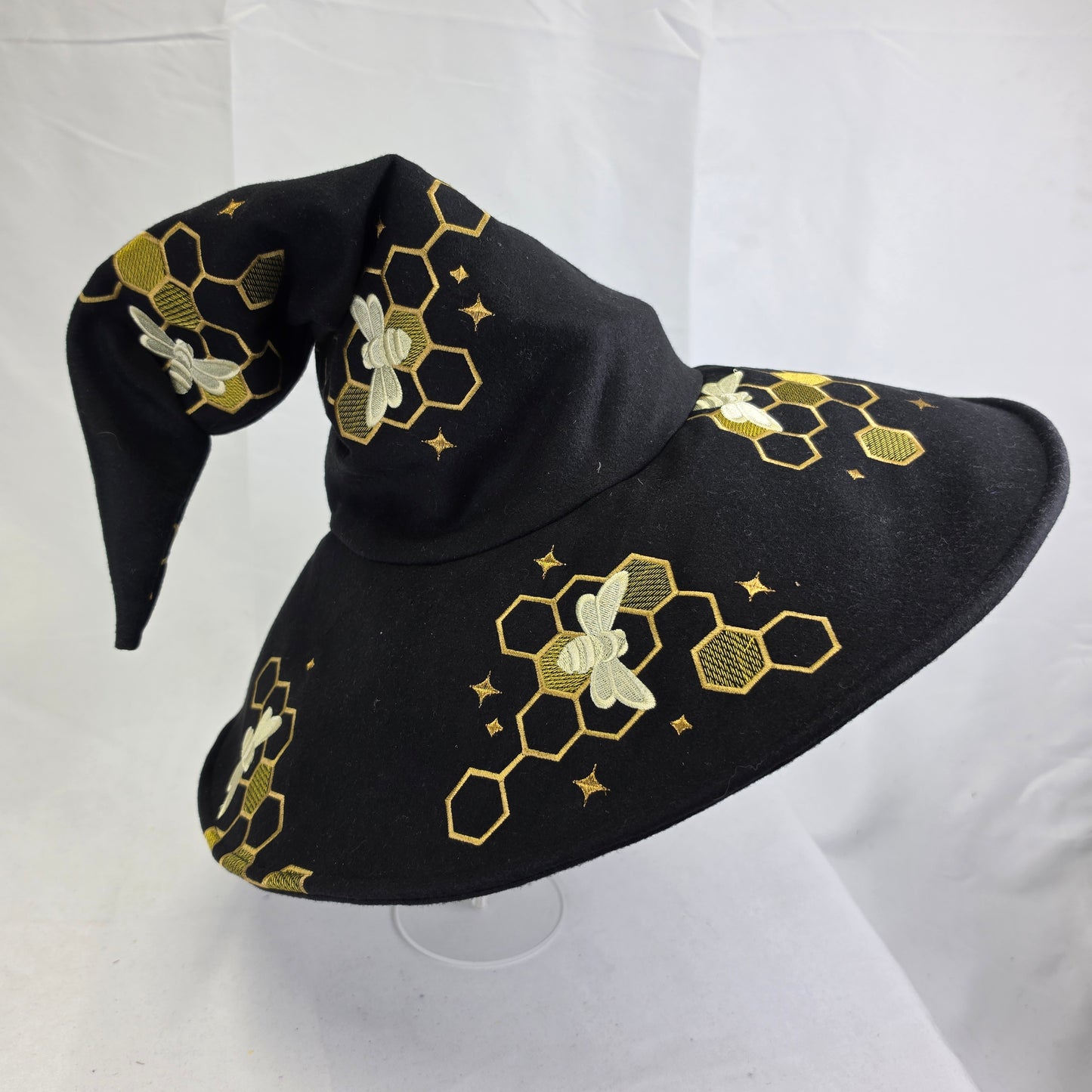 Embroidered Wizard Hat- Black with Bees