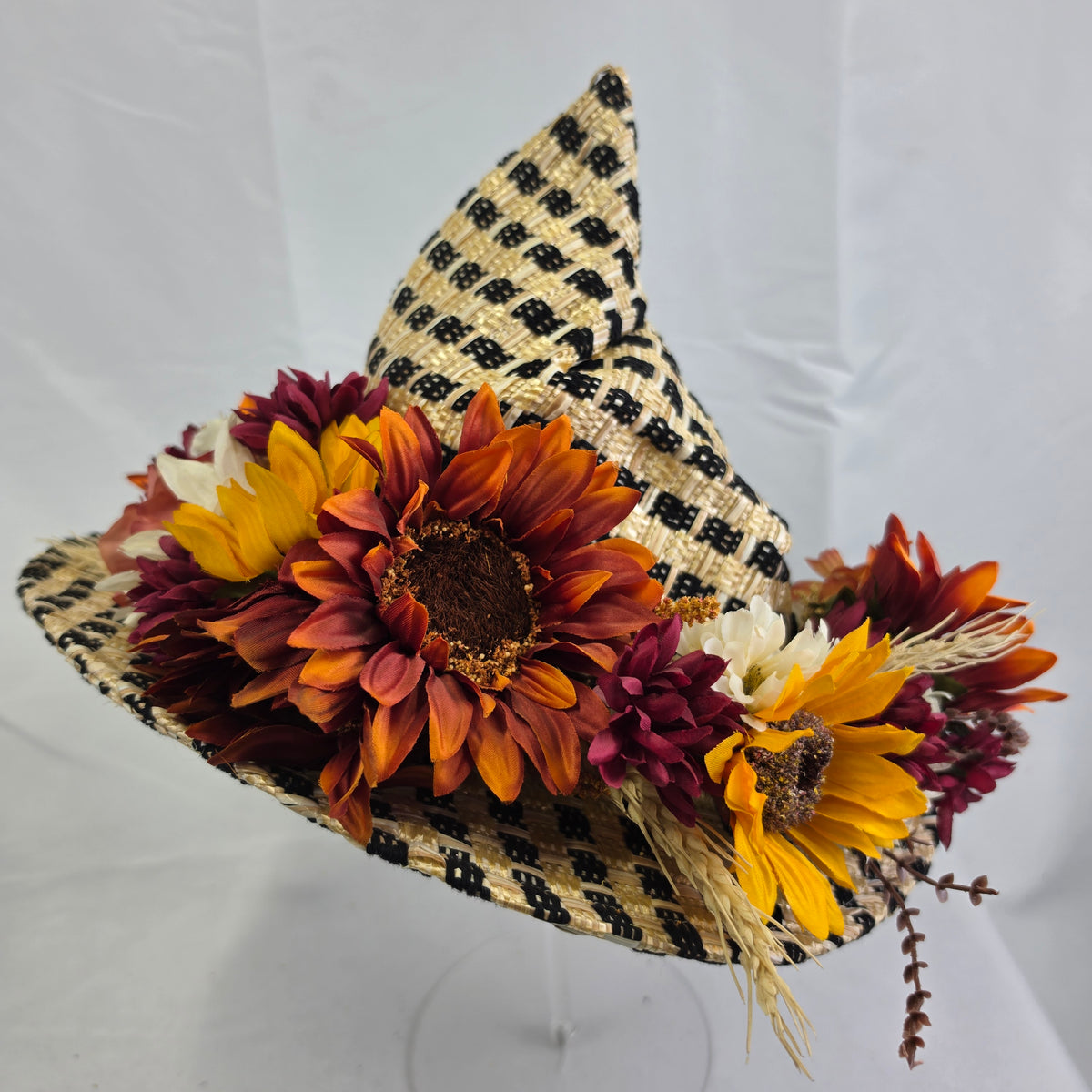Floral Straw Witch Hat
