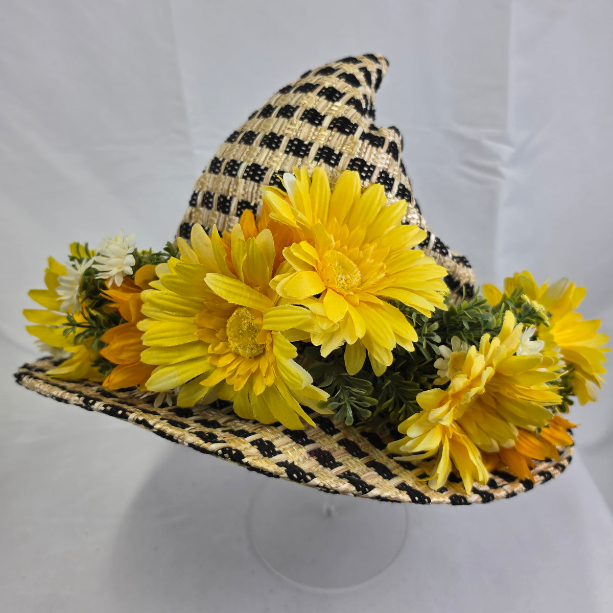 Floral Straw Witch Hat