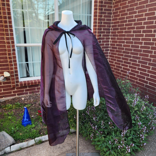 Fae Shimmer Cloak- Plum/Black Iridescent Metallic Organza