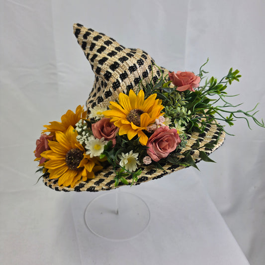Floral Straw Witch Hat