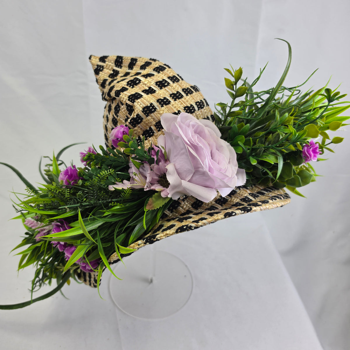 Floral Straw Witch Hat