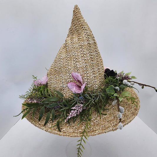 Baby Birds Floral Straw Witch Hat