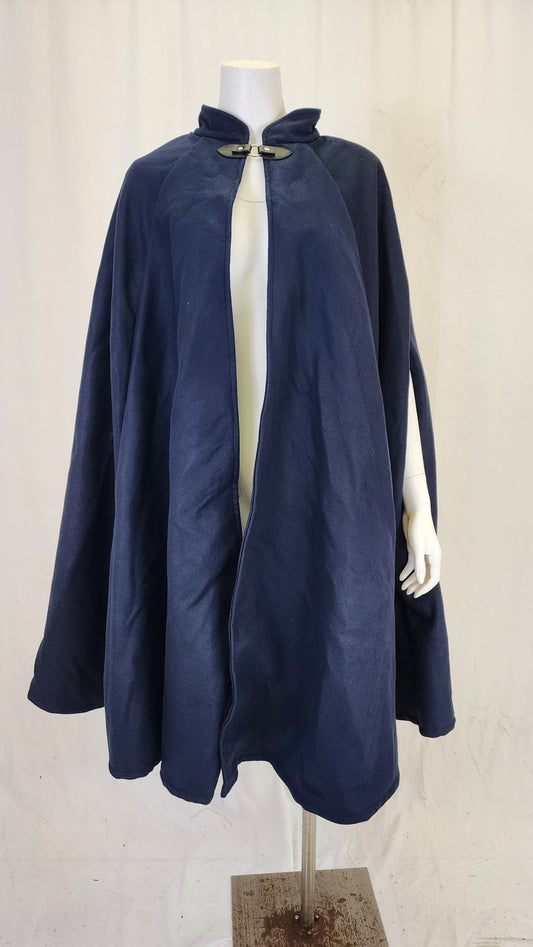 Market Day Cape- Navy Mid-Length Cape with Collar and Arm Slits