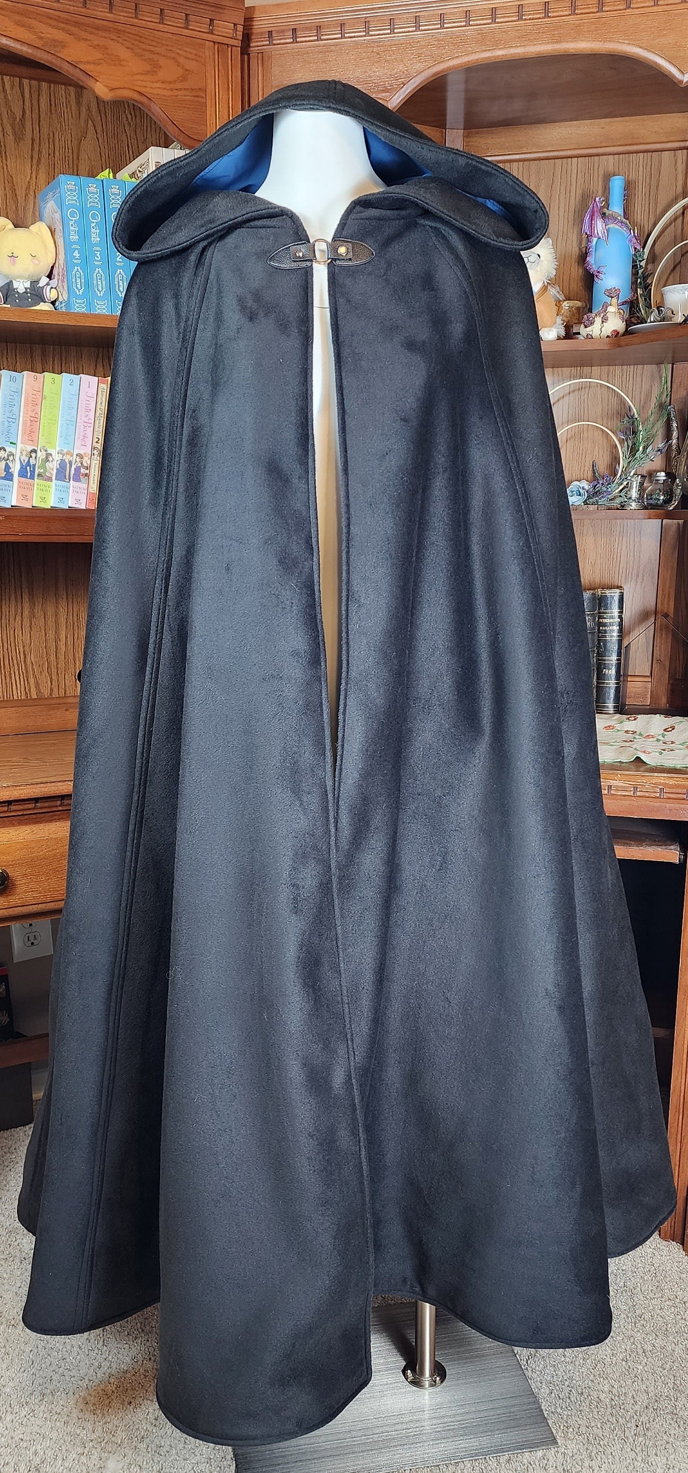 Winter Wanderer Cloak- Black cloak with blue water resistant lining