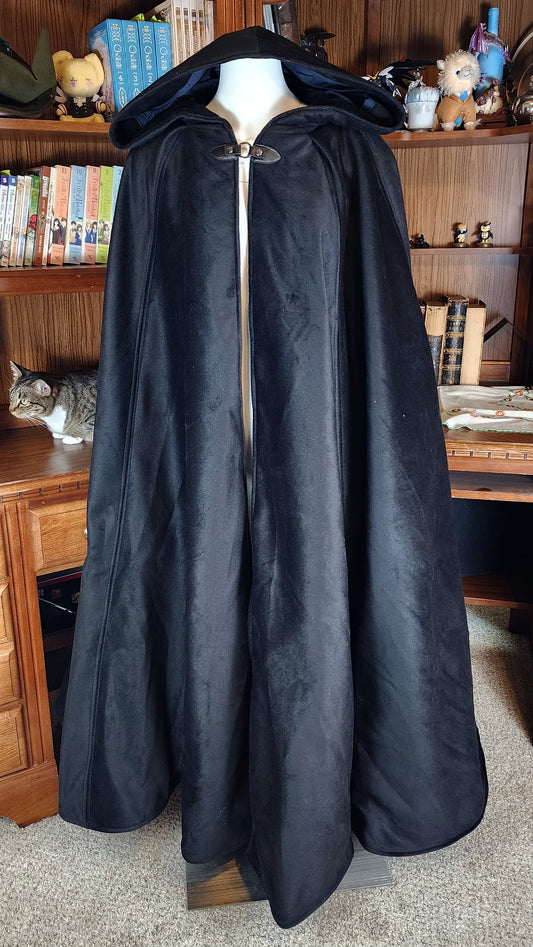 Winter Wanderer Cloak- Black cloak with Navy water resistant lining