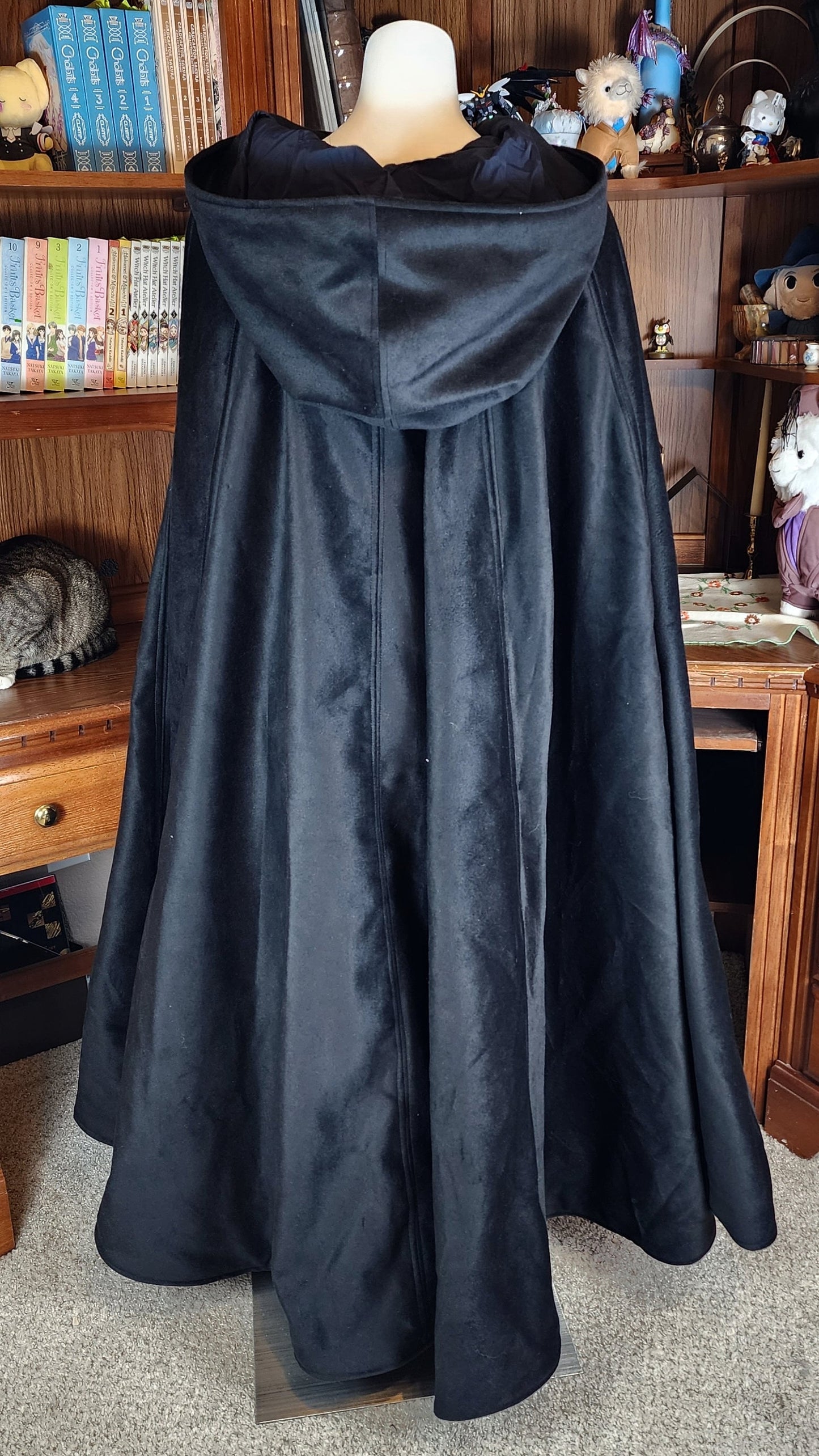 Winter Wanderer Cloak- Black cloak with Navy water resistant lining