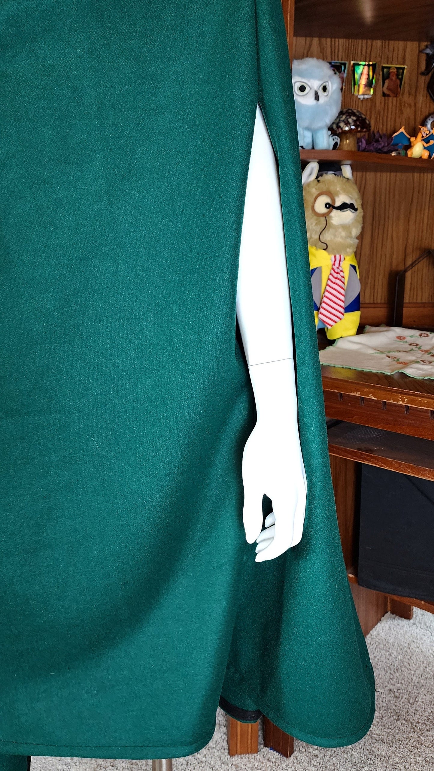Market Day Cape- Emerald Green Wool Blend Cape, Mid Length, with Collar and Arm Slits