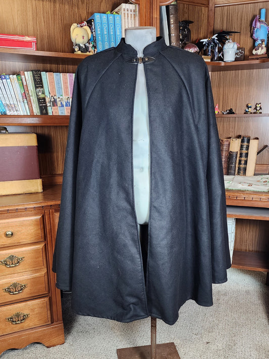 Market Day Cape- Black Wool Blend Mid-Length Cape with Collar and Arm Slits
