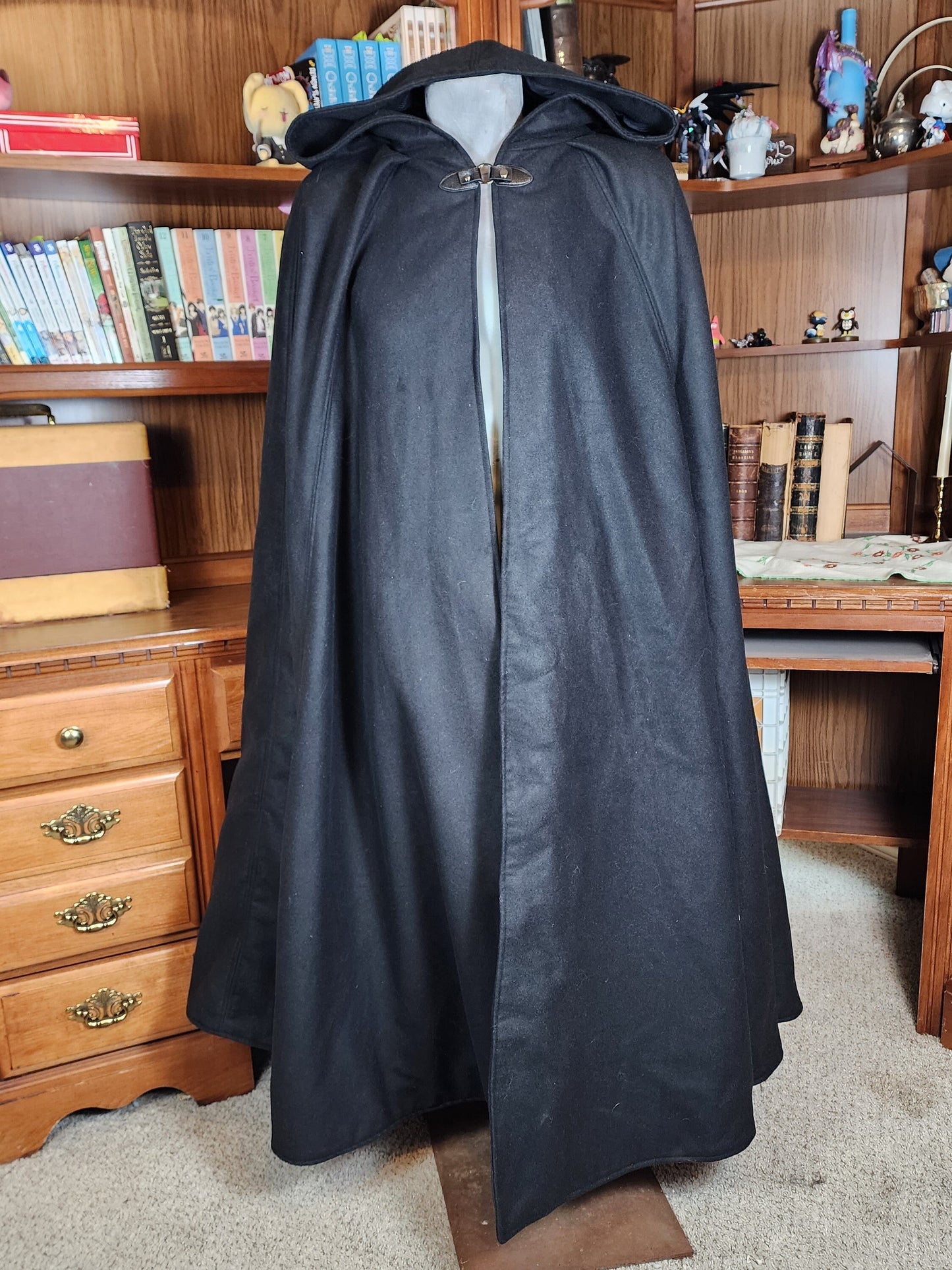 Winter Wanderer Cloak- Black full circle cloak with Black water resistant lining