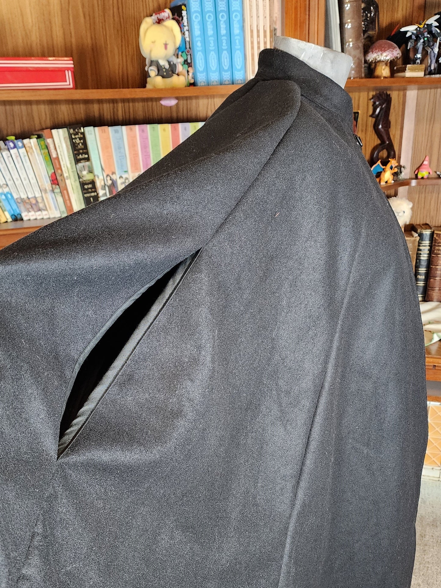 Market Day Cape- Black Wool Blend Mid-Length Cape with Collar and Arm Slits