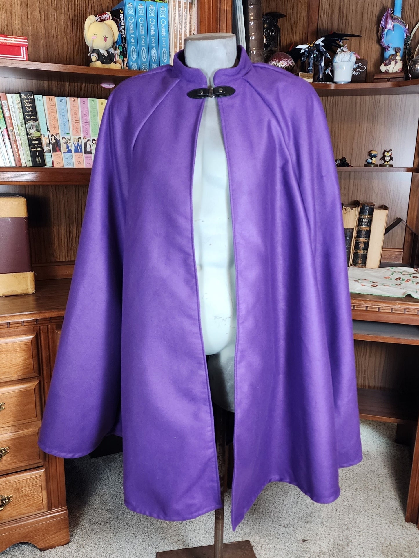 Market Day Cape- Royal Purple Mid-Length Cape with Collar and Arm Slits